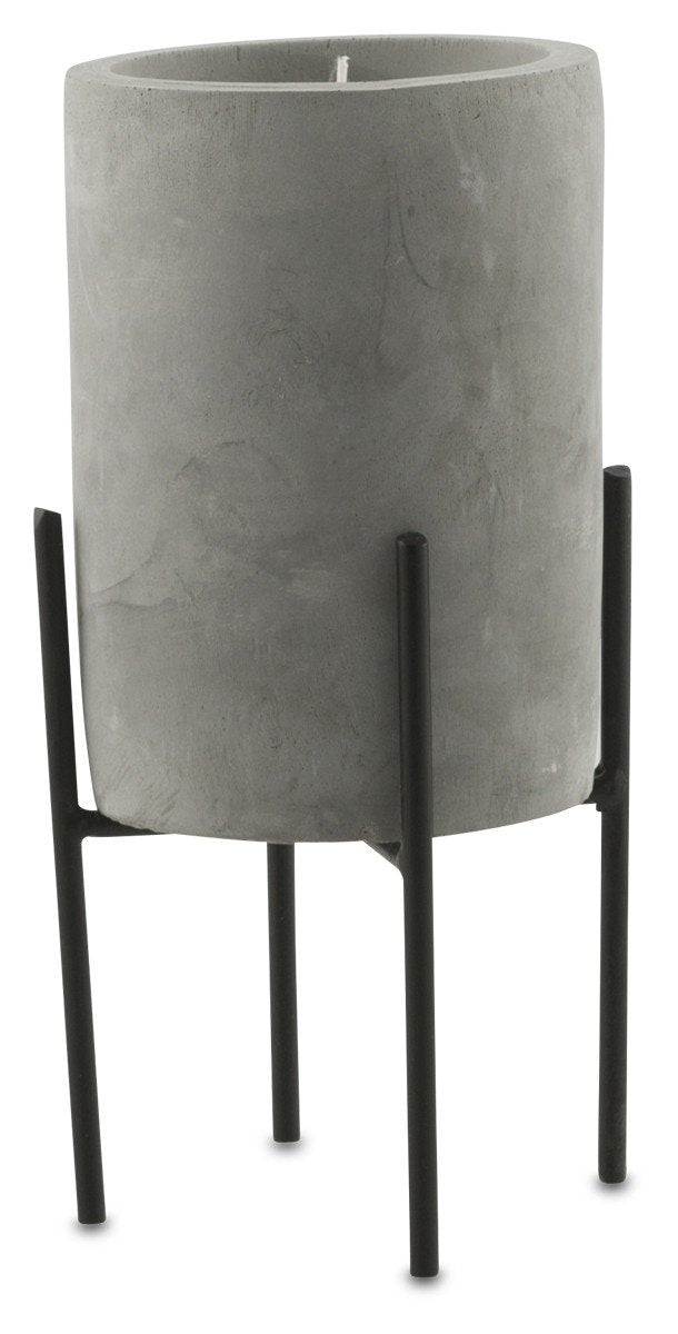 Nanjin Large Cement Candle Pot with Wax On Metal Stand-abc