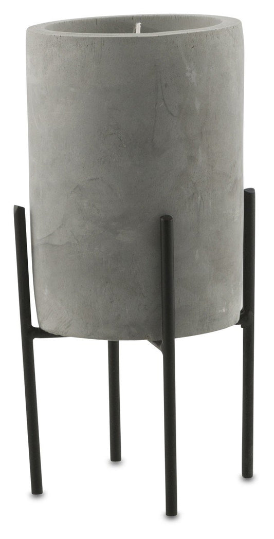 Nanjin Large Cement Candle Pot with Wax On Metal Stand-abc
