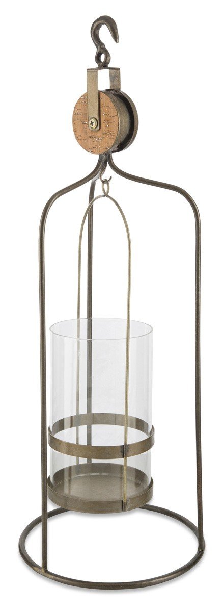 Wood Iron Glass Pulley Candle Holder Large-Accessories-Home & Giftware-Default Title---abc