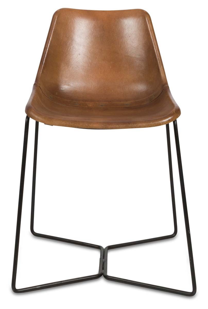 Elm Leather Dining Chair on Iron Frame-abc