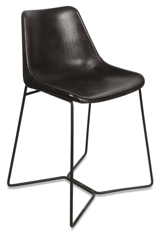 Elm Leather Dining Chair on Iron Frame-abc