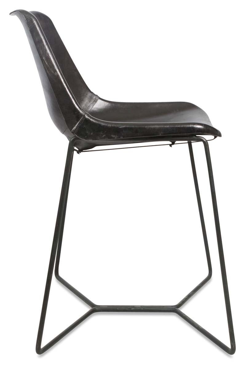 Elm Leather Dining Chair on Iron Frame-abc