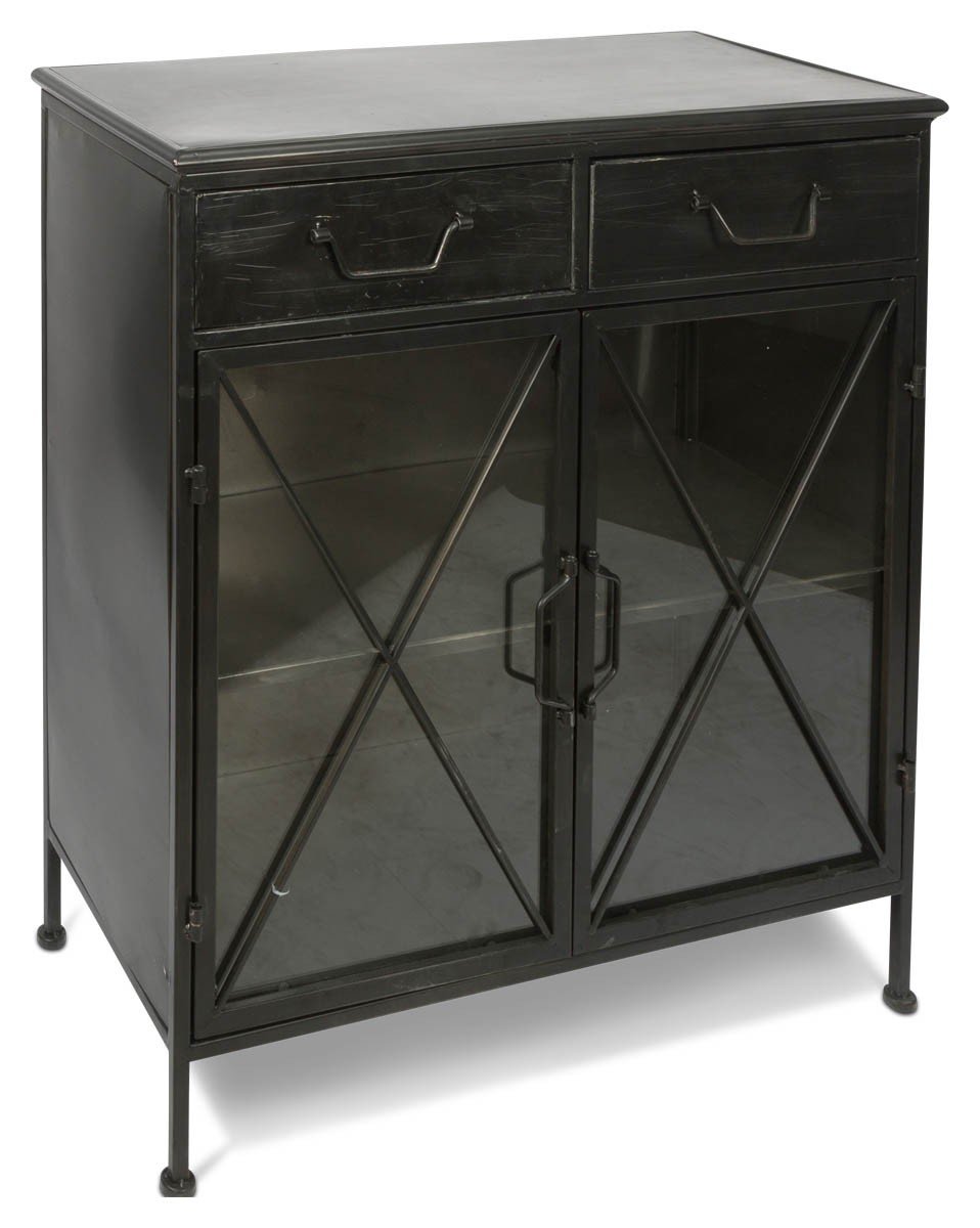 Metal Sideboard with 2 Glass Doors and 2 Drawers with Metal internal Shelf-abc