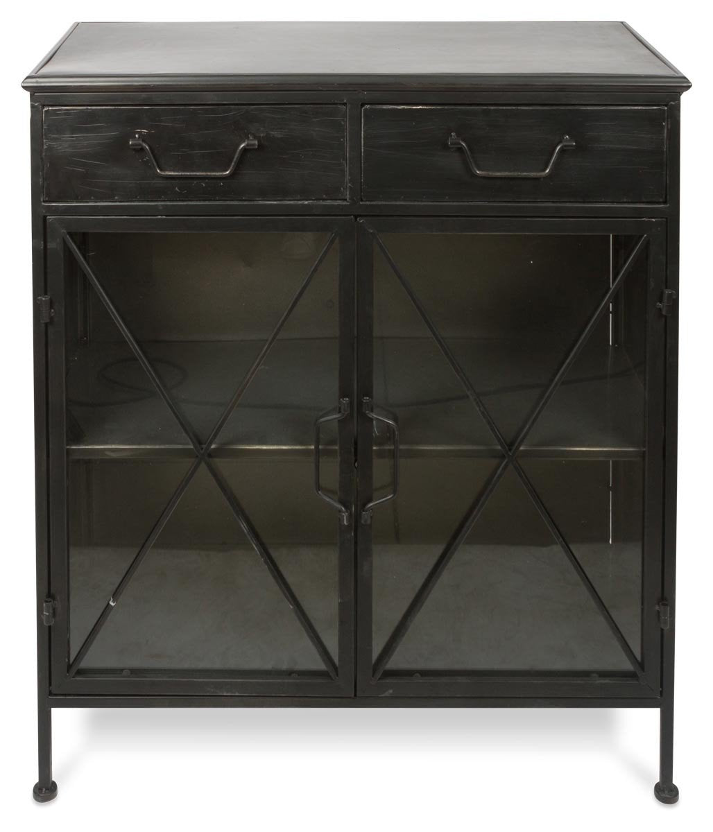 Metal Sideboard with 2 Glass Doors and 2 Drawers with Metal internal Shelf-abc