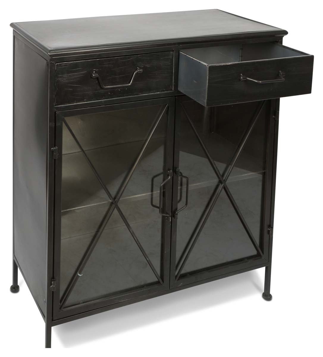 Metal Sideboard with 2 Glass Doors and 2 Drawers with Metal internal Shelf-abc