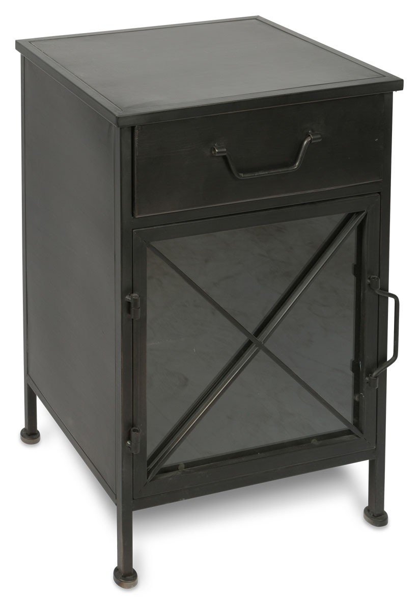 Metal Bedside Table with Single Drawer and 1 Glass Door and Metal Internal Shelf-abc