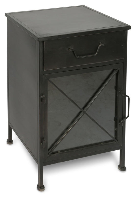 Metal Bedside Table with Single Drawer and 1 Glass Door and Metal Internal Shelf-abc