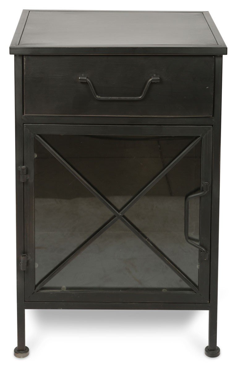 Metal Bedside Table with Single Drawer and 1 Glass Door and Metal Internal Shelf-abc