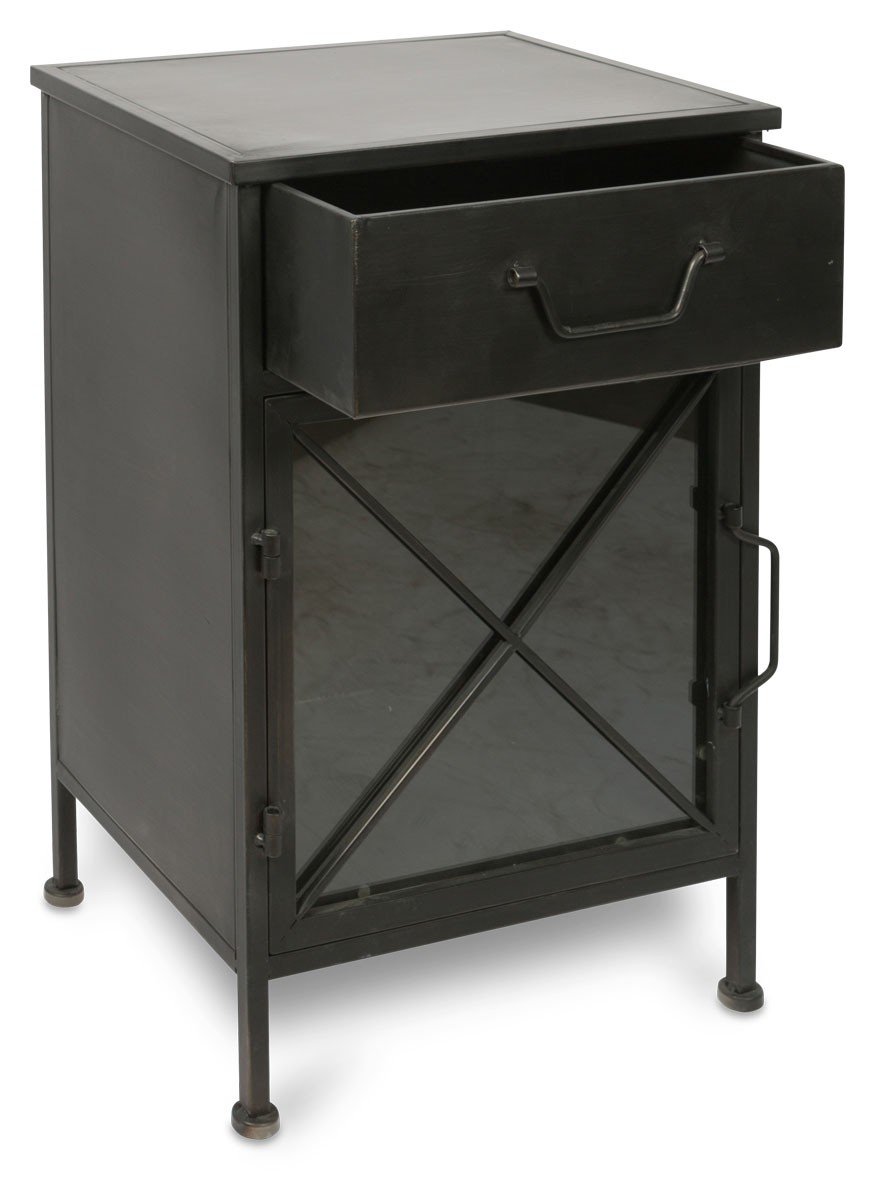 Metal Bedside Table with Single Drawer and 1 Glass Door and Metal Internal Shelf-abc
