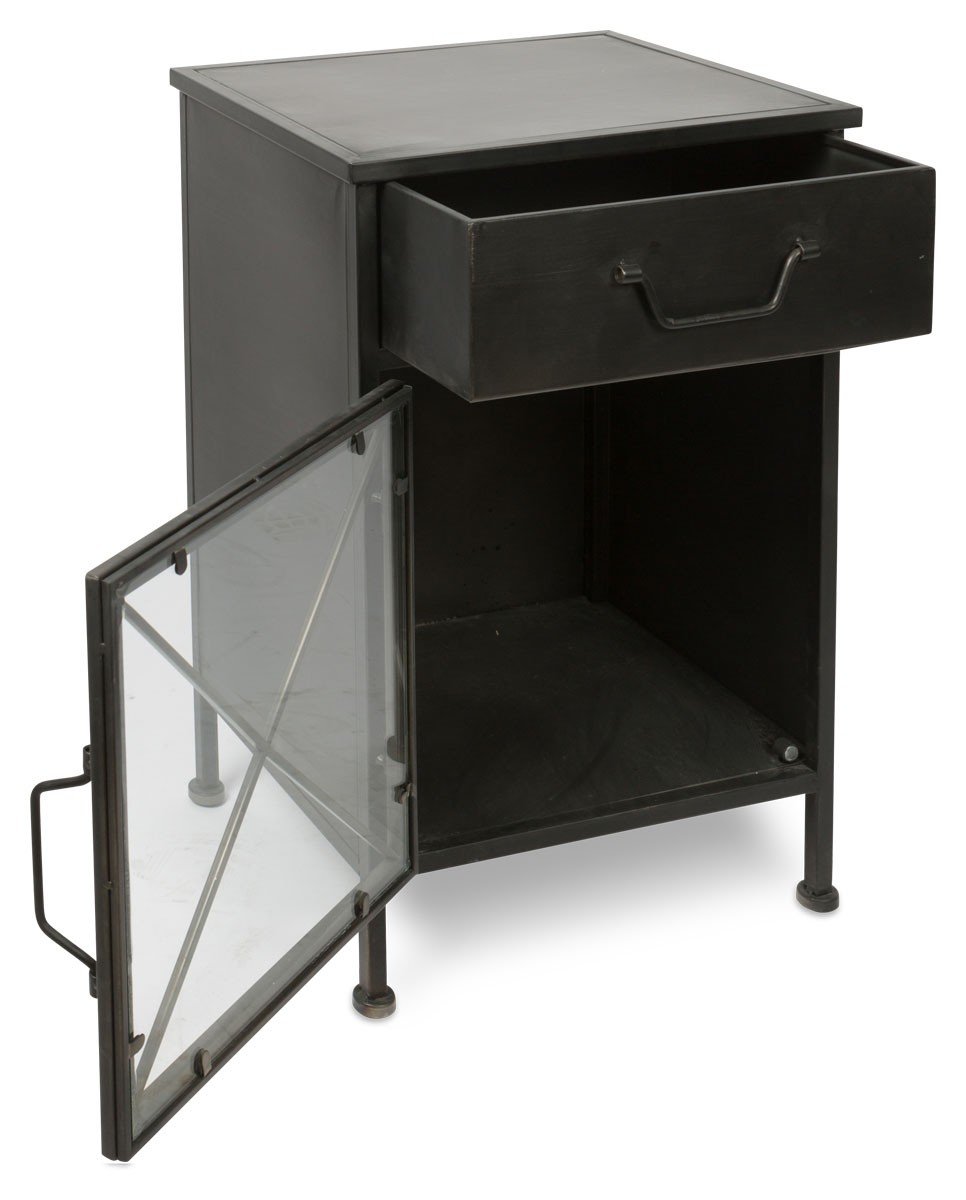 Metal Bedside Table with Single Drawer and 1 Glass Door and Metal Internal Shelf-abc