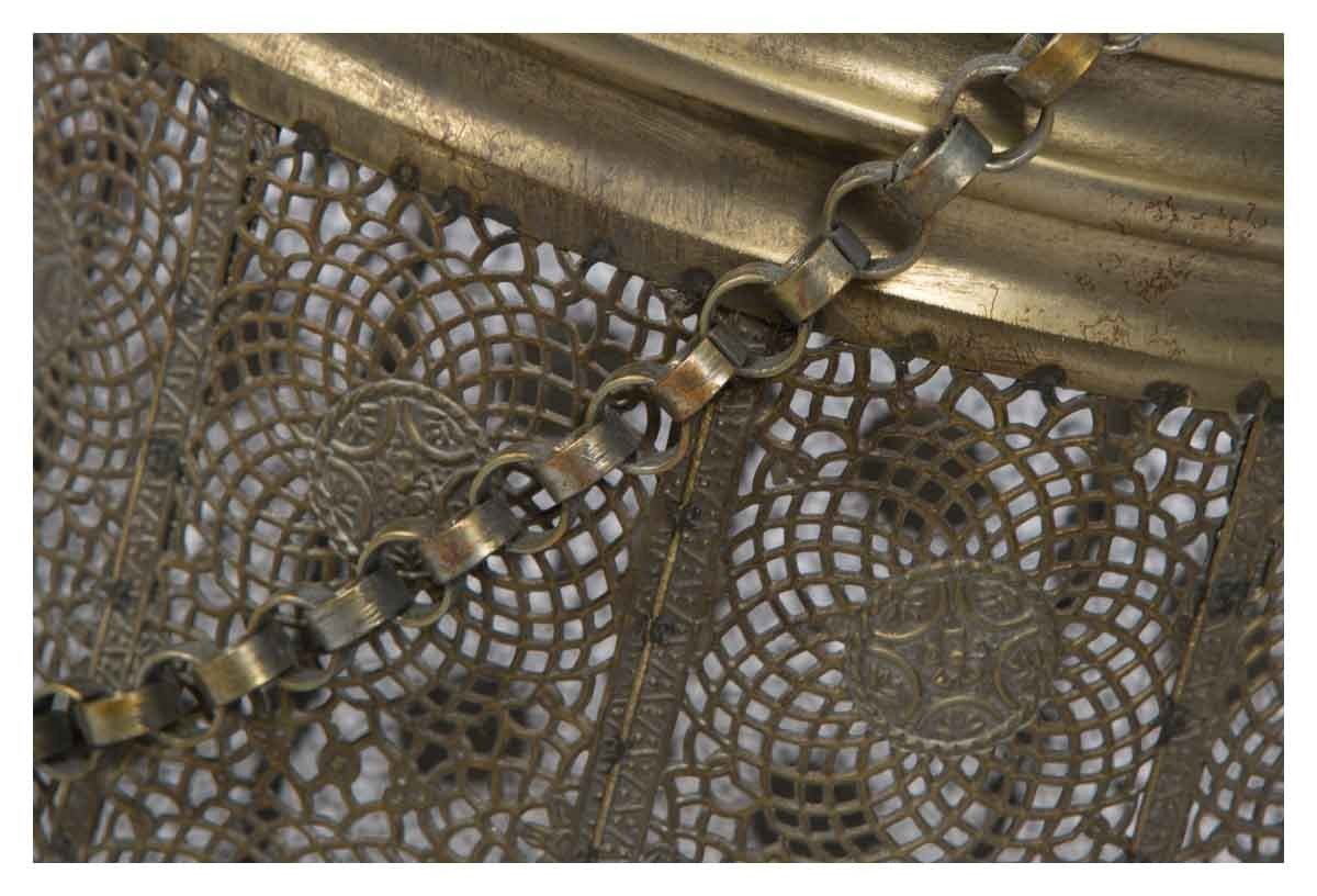 Filigree Metal Hurricane Lamp with Chain Handle and Glass Insert Small-abc