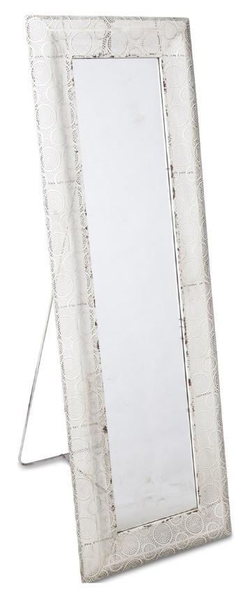 Free Standing Filigree Metal Floor Mirror with Support Frame at the Back - Antique White-abc