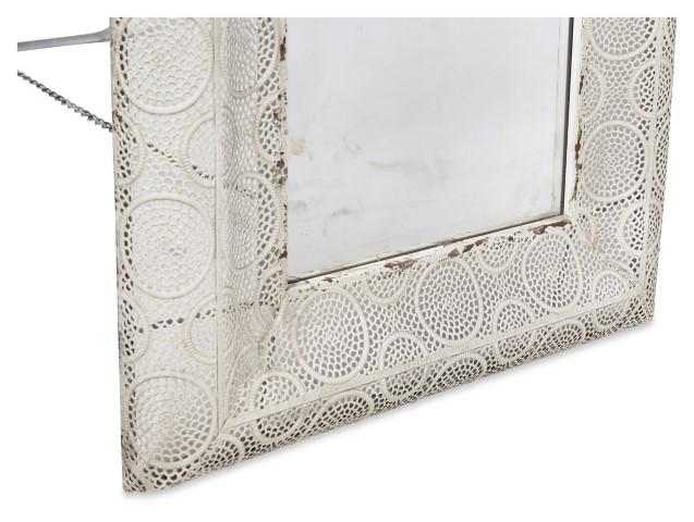 Free Standing Filigree Metal Floor Mirror with Support Frame at the Back - Antique White-abc