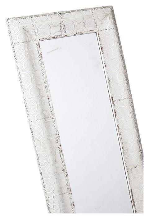 Free Standing Filigree Metal Floor Mirror with Support Frame at the Back - Antique White-abc