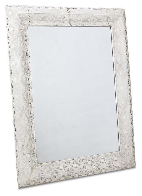 Filigree Metal Rectangular Wall Mirror - Antique White-abc