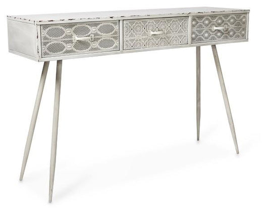Filigree Metal Console - Antique White-abc