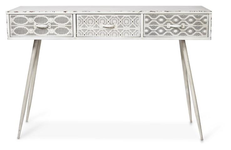 Filigree Metal Console - Antique White-abc