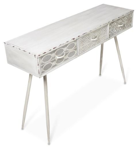 Filigree Metal Console - Antique White-abc
