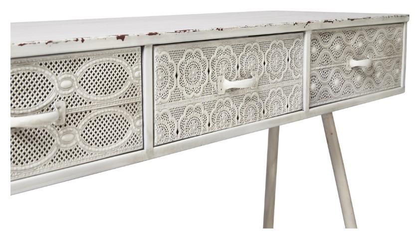 Filigree Metal Console - Antique White-abc