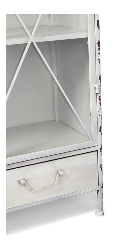 Metal Bookcase with 2 Glass Doors and 3 Internal Metal Shelves - Antique White-abc