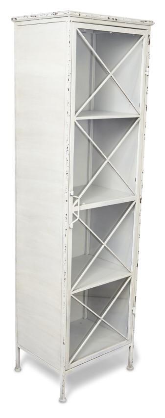 Metal Bookcase with Single Glass Door and 3 Internal Metal Shelves - Antique White-abc