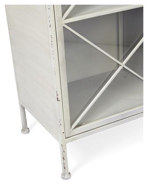 Metal Bookcase with Single Glass Door and 3 Internal Metal Shelves - Antique White-abc