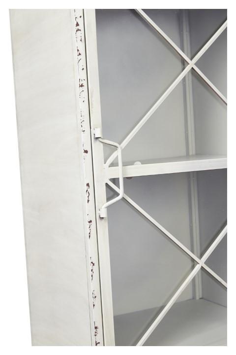 Metal Bookcase with Single Glass Door and 3 Internal Metal Shelves - Antique White-abc