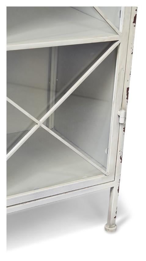 Metal Bookcase with Single Glass Door and 3 Internal Metal Shelves - Antique White-abc