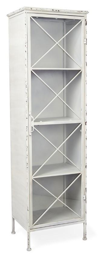 Metal Bookcase with Single Glass Door and 3 Internal Metal Shelves - Antique White-abc