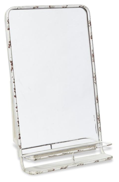Vertical Rectangular Metal Mirror with Shelf - Antique White-Living-Home & Giftware-Default Title---abc