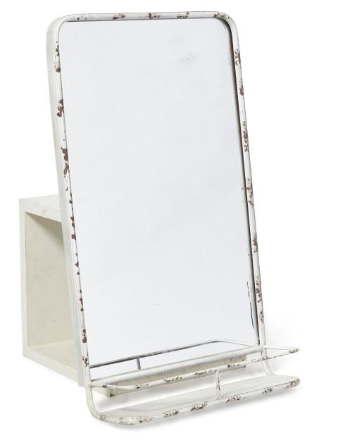 Vertical Rectangular Metal Mirror with Shelf - Antique White-Living-Home & Giftware-Default Title---abc