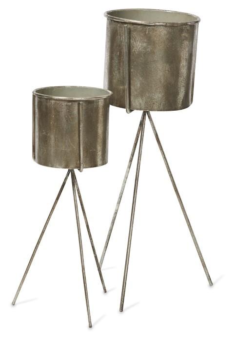 Set of 2 Metal Planters on Stands - Silver-Accessories-Home & Giftware-Default Title---abc