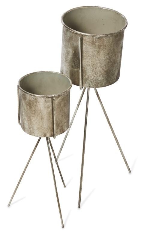 Set of 2 Metal Planters on Stands - Silver-Accessories-Home & Giftware-Default Title---abc