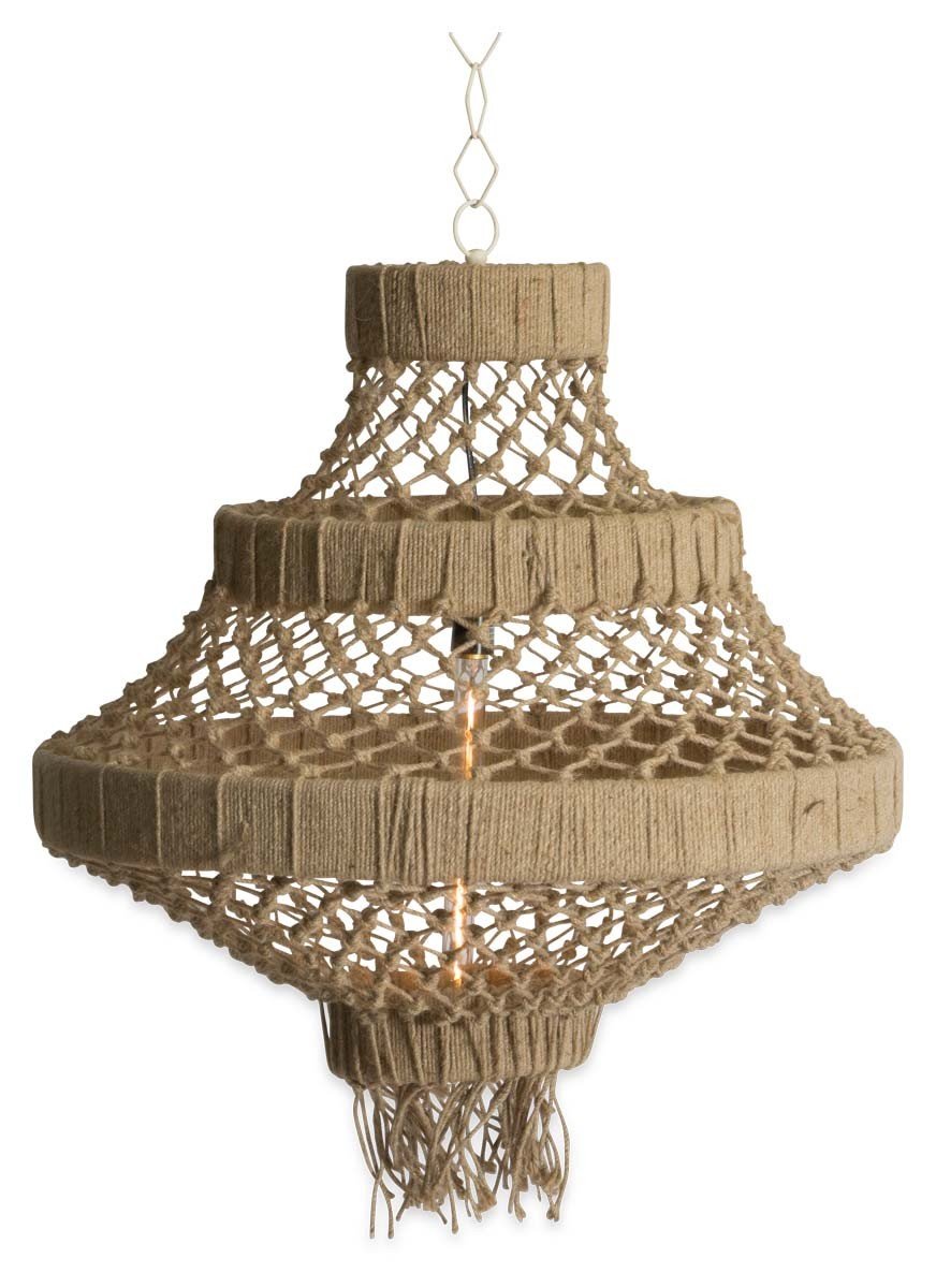 Large Three Tier Jute and Iron Chandelier-abc