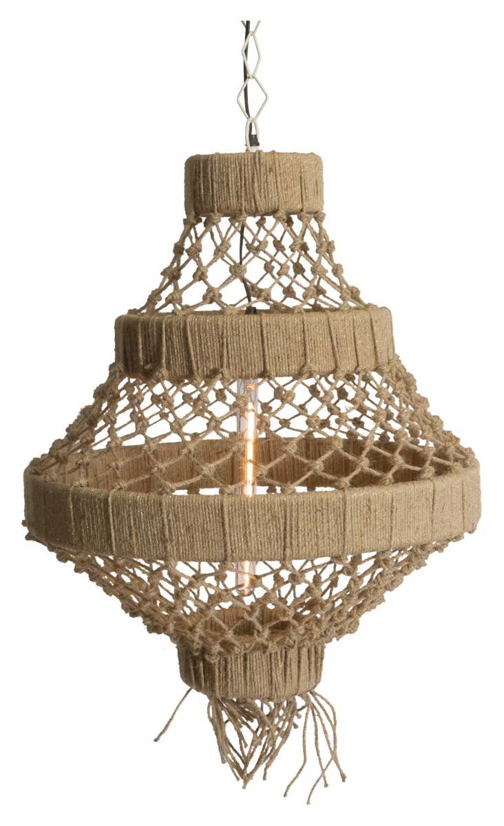 Medium Three Tier Jute and Iron Chandelier-abc