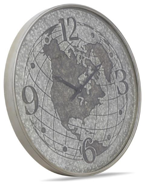 World Globe Metal Clock 80cm - Silver-Accessories-Home & Giftware-Default Title---abc