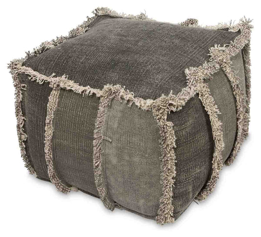 Kitson Square Hand Woven Stone Wash Cotton Ottoman with Thermocol Bean Filler-abc