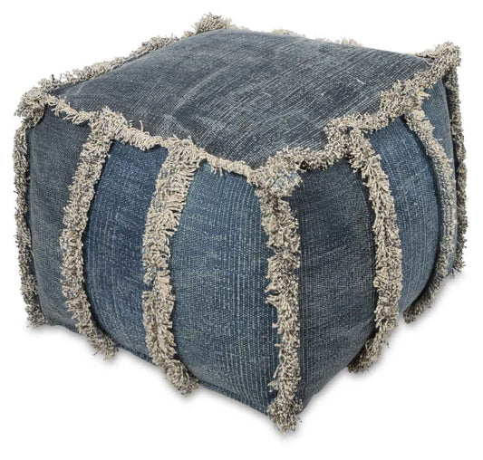 Kitson Square Hand Woven Stone Wash Cotton Ottoman with Thermocol Bean Filler-abc