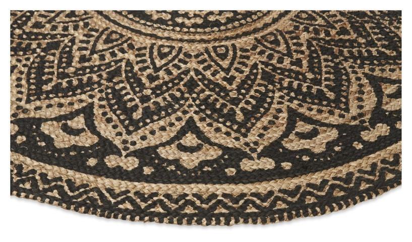 Round Henna Printed Jute Rug 150cm - Natural/Black-Living-Home & Giftware-Default Title---abc