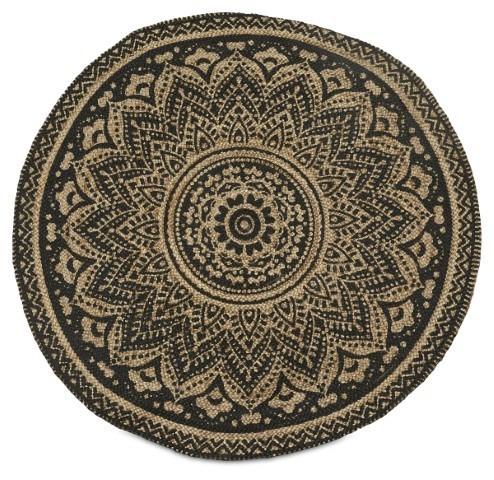 Round Henna Printed Jute Rug 200cm - Natural/Black-Living-Home & Giftware-Default Title---abc