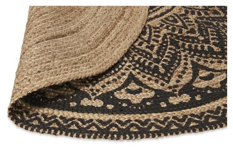 Round Henna Printed Jute Rug 200cm - Natural/Black-Living-Home & Giftware-Default Title---abc