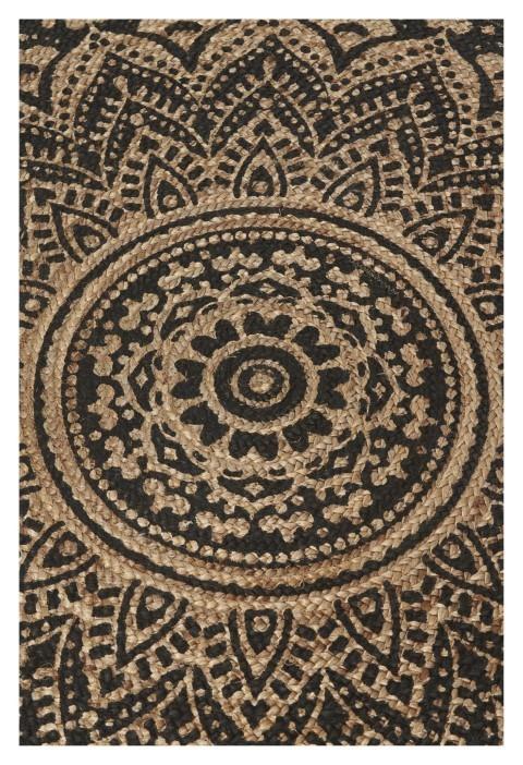 Round Henna Printed Jute Rug 200cm - Natural/Black-Living-Home & Giftware-Default Title---abc