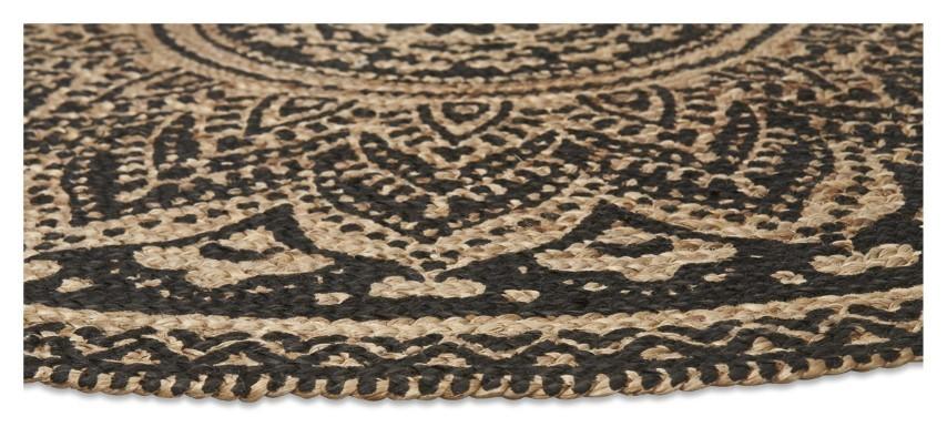 Round Henna Printed Jute Rug 200cm - Natural/Black-Living-Home & Giftware-Default Title---abc