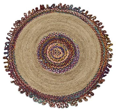Round Multicolour Jute & Cotton Chindi Rug 200cm - Natural/Multi-Living-Home & Giftware-Default Title---abc