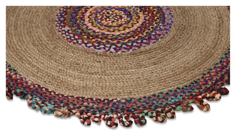 Round Multicolour Jute & Cotton Chindi Rug 200cm - Natural/Multi-Living-Home & Giftware-Default Title---abc