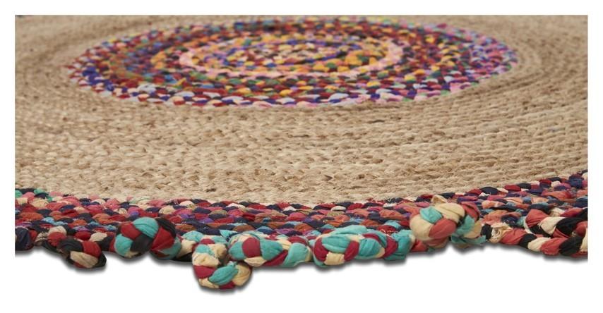 Round Multicolour Jute & Cotton Chindi Rug 200cm - Natural/Multi-Living-Home & Giftware-Default Title---abc