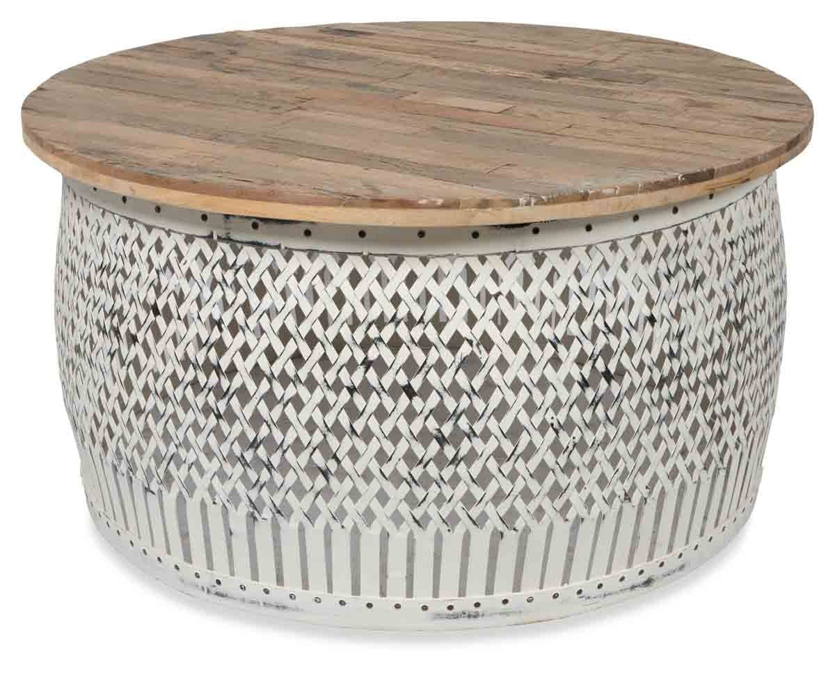 Vintage Round Distressed Wood and Iron Coffee Table-Living-Home & Giftware-Default Title---abc