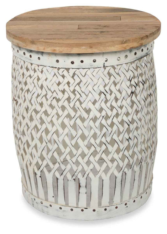 Vintage Round Distressed Wood and Iron Accent Table-Living-Home & Giftware-Default Title---abc