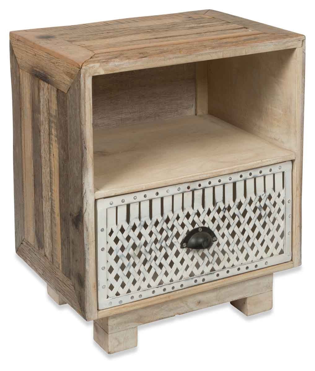 Vintage Distressed Wood and Iron One Drawer Bedside Table-Sleeping-Home & Giftware-Default Title---abc