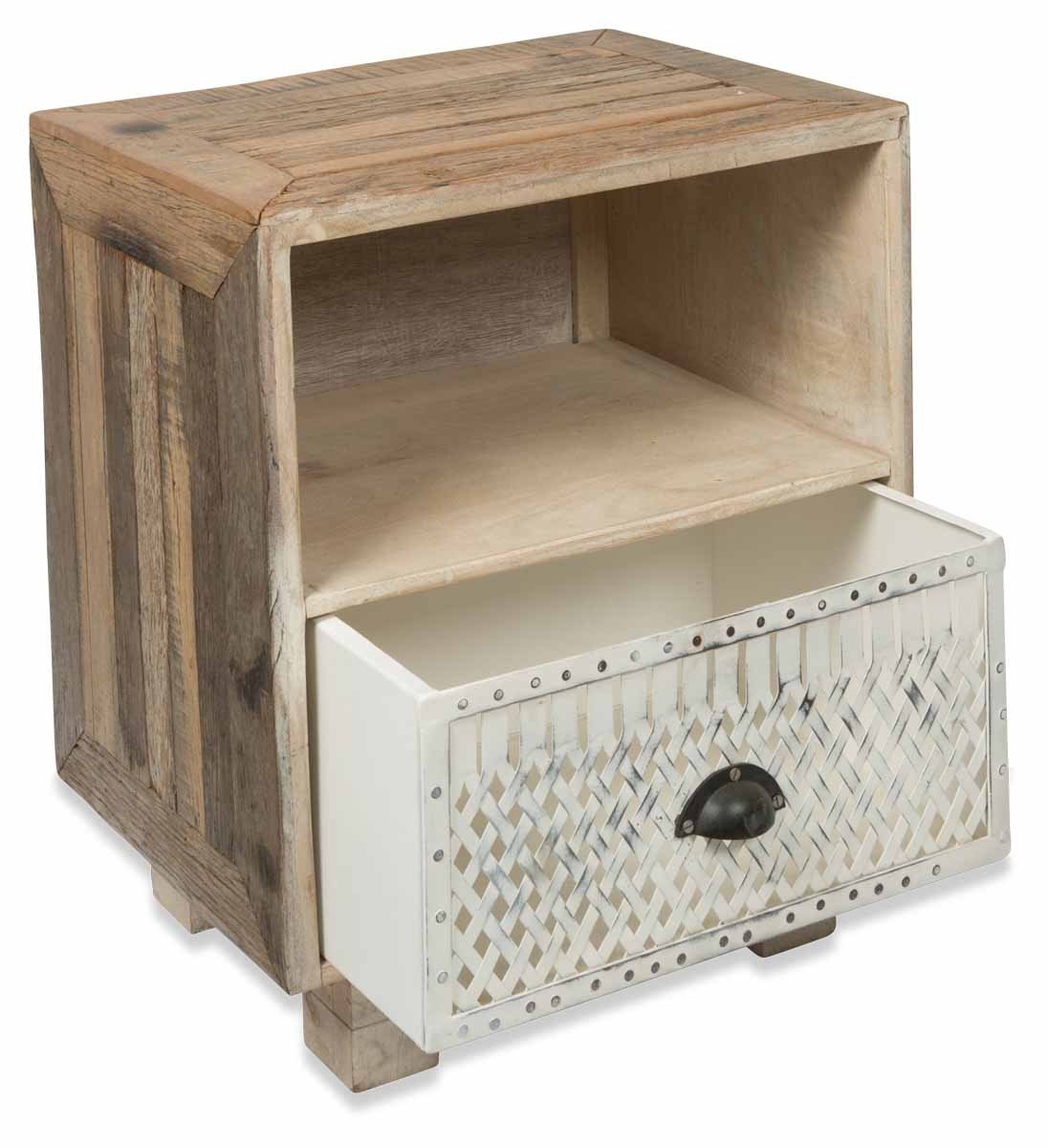 Vintage Distressed Wood and Iron One Drawer Bedside Table-Sleeping-Home & Giftware-Default Title---abc